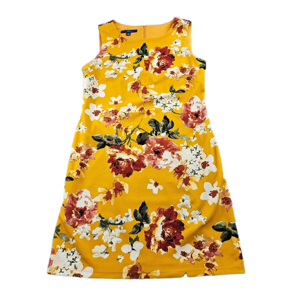 Apt. 9 Shift Dress Womens 12 Yellow Floral Sleeveless Stretch Round Neck Outdoor